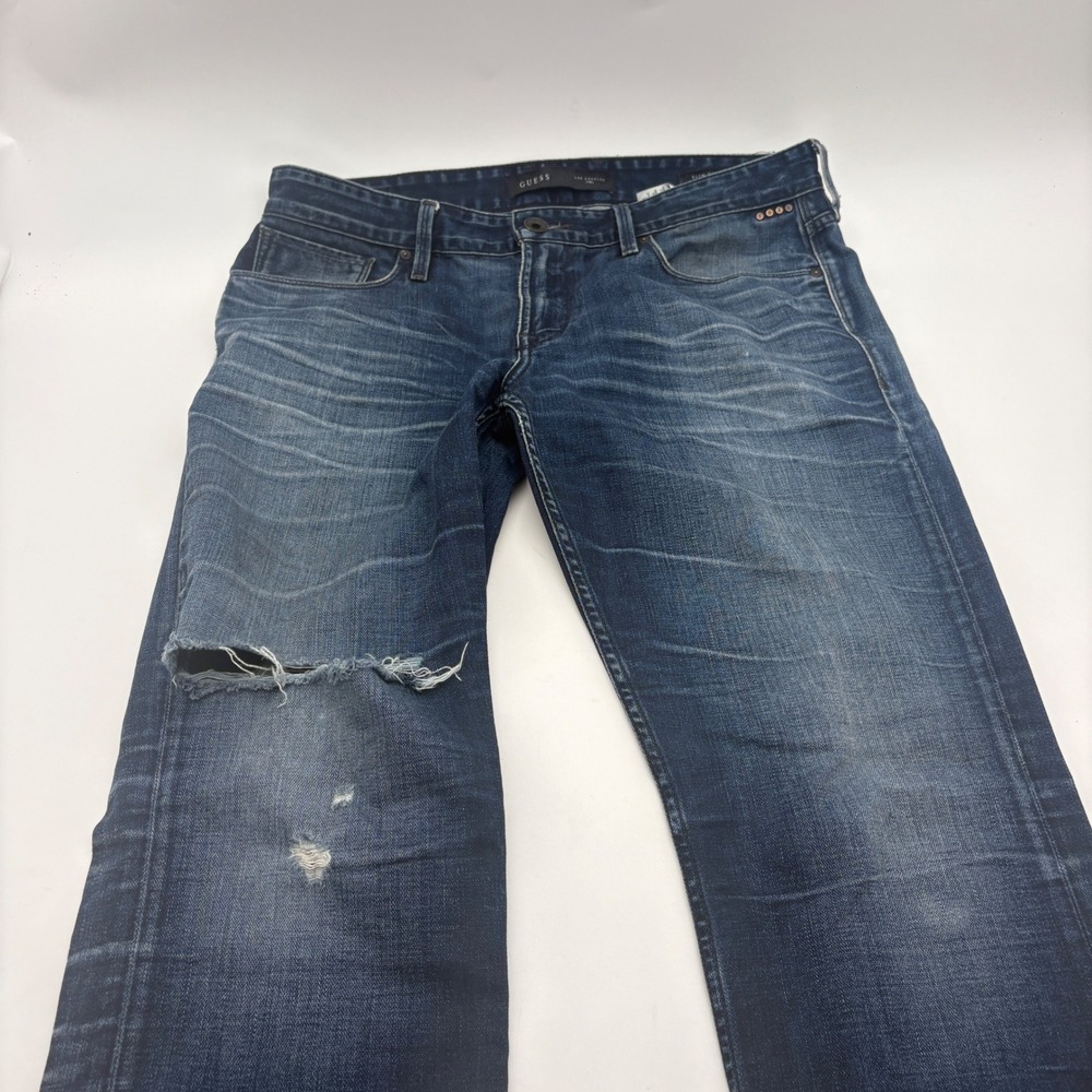 Guess Los Angeles 1981 Slim Straight Distressed Jeans Men Size 36 Medium Wash